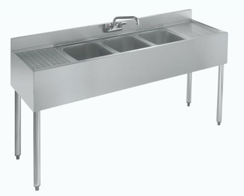 Krowne metal 3 compartment bar sink 18.5&#034;d two 30&#034; drainboards nsf - 18-83c for sale