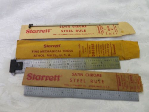 3 Starrett 6&#034; rulers  DH604R, C306R, CH310N  w/ paper/plastic cover Excellent +