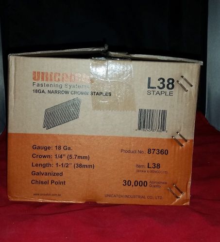 1 Case L17/90 Series 1-1/2&#034; Galv.18 Gauge Narrow Crown Staplers 5000/Box
