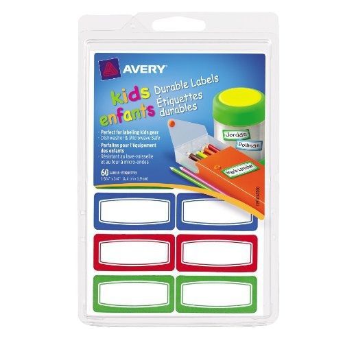 Avery Durable Labels for Kids&#039; Gear, Assorted, 0.75 x 1.75 Inches , Pack of 60