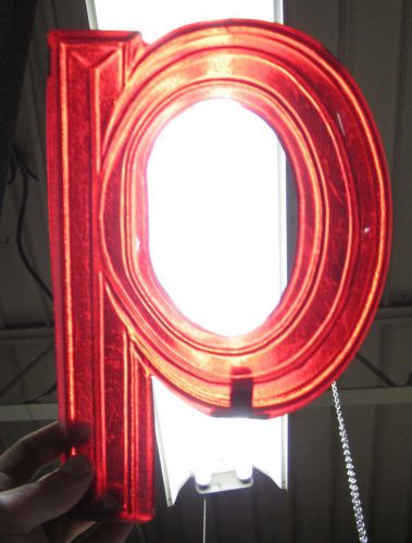 Vtg sign letter lower case &#034;p&#034; marquee display red plastic hanging  clear for sale