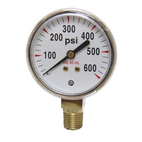 Uniweld G8S Gauge with 0-600 PSI and 1/4-Inch NPT Bottom Mount Gold Steel Case,