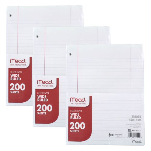 &#034;Mead Filler Paper, Loose Leaf Paper, Wide Ruled, 200 Sheets, Pack of 3&#034;