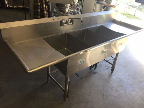 94&#034; Stainless Steel 3 Compartment Commercial Sink with 2 Drainboards &amp; Faucet