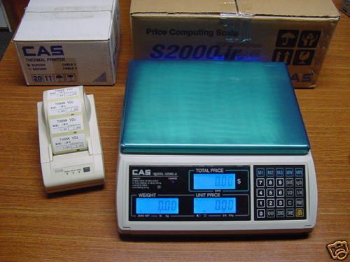 Cas s2000jr 60# lcd price computing deli meat scale w/cas dlp-50 label printer for sale