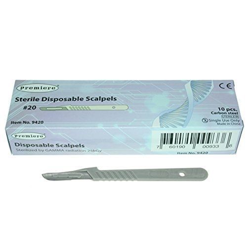 Premiere 9420 Disposable Scalpels with #20 High Carbon Steel Blades, Plastic