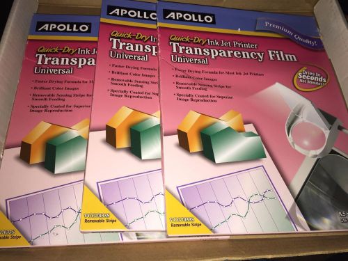 Apollo Quick-Dry Universal Inkjet Transparency Film, Box Of 50 SEALED LOT OF 3