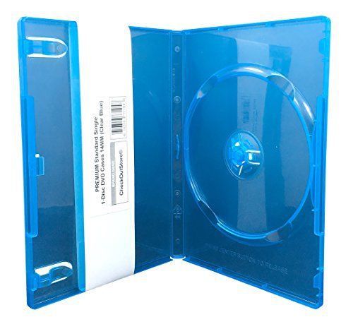 50 CheckOutStore® PREMIUM Standard Single 1-Disc DVD Cases 14mm Clear Blue