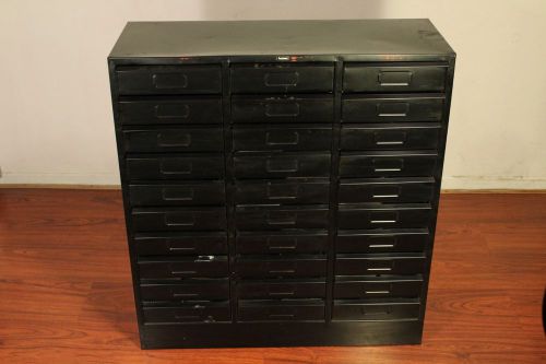 Vtg tennsco industrial tool storage cabinet 30 drawers black powder coated steel for sale