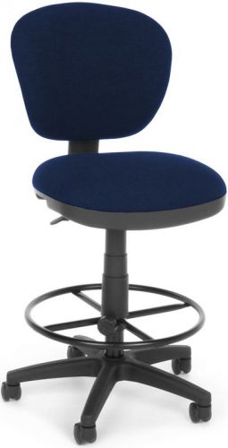 Medical Office Workshop Task Chair in Blue Fabric w/Drafting Stool - Lab Stool