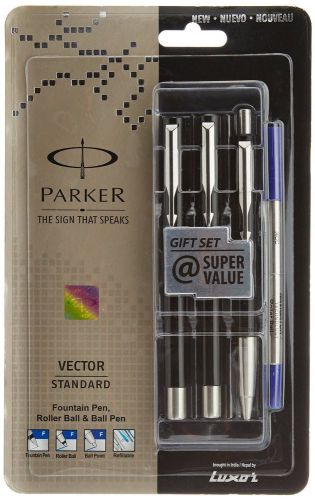 Parker Vector Standard Fountain Pen, Roller Ball Pen and Ball Pen Black