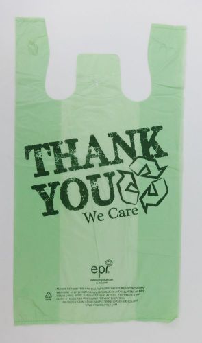 100 Qty. Bio-Degradable THANK YOU Green Plastic T-Shirt Bags 11.5&#034; x 6&#034; x 21&#034;