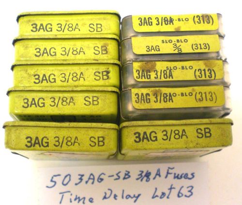 50  3AG-SB (MDL) Fuses Time Delay 3/8 Amps 250V, Littelfuse, Lot 63, Made in USA