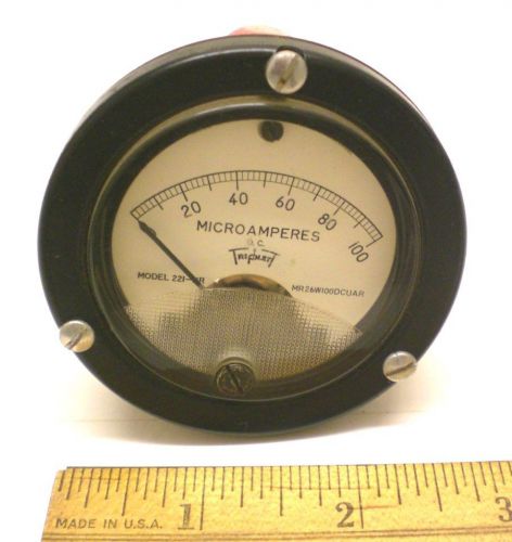 DC Microamp Meter, 0-100 UADC, Mil Sealed, 2 1/2&#034; Meter, Triplett, New, USA