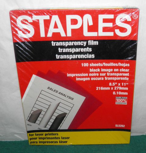 NEW SEALED Box Staples TRANSPARENCY FILM For LASER PRINTERS 100 Sheets SL5262