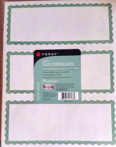 FORAY 3-Up Green Border Certificates - 75ct