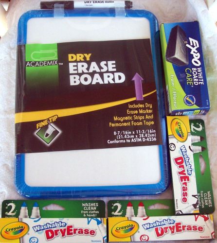 Academix 81/2&#034; x 11&#034; Magnetic Dry Erase Board Inc Eraser &amp; 3 Packs of Markers