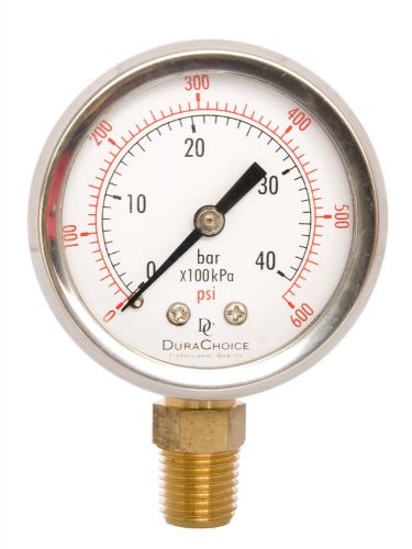 2&#034; oil filled pressure gauge - ss/br 1/4&#034; npt lower mount 600psi for sale