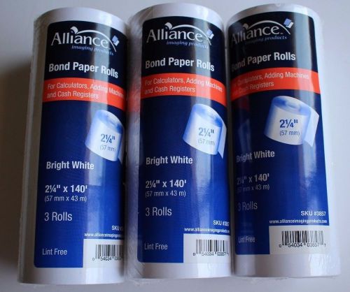Alliance Bond Paper Rolls - 3 Rolls - 2.25 X 140&#039; Bright White Brand New