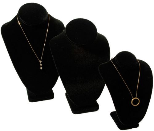 3 assorted black velvet necklace bust jewelry displays for sale
