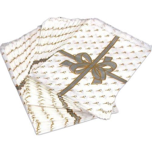 100 Silver Bow Paper Gift Bags 5&#034; x 7&#034;
