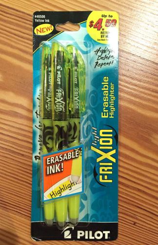 Pilot 3-pack Light FriXion Erasable Highlighter Yellow Ink Remove by Friction