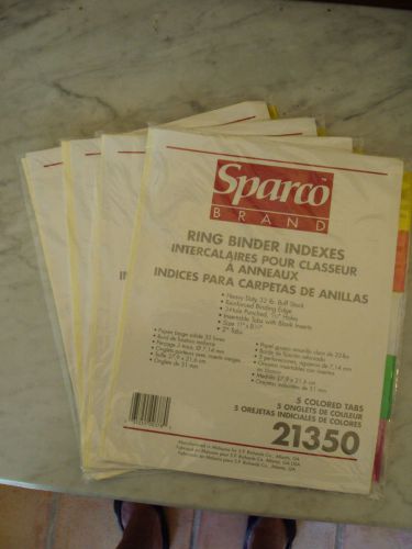 Lot Of 4 Sparco Ring Binder Indexes With 5 Colored Tabs Each - 21350