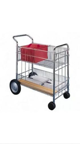 Fellowes chrome-plated steel wire mail cart with upper and lower baskets (40912) for sale