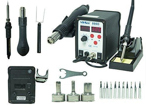 YIHUA 2-in-1 SMD Hot Air Rework Station &amp; Soldering Iron w/ 11 Tips, 3 Nozzles