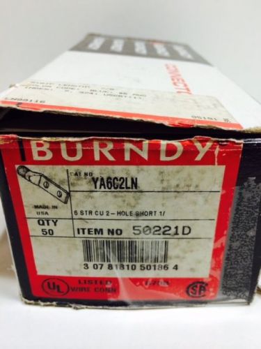 Box of 50 Burndy Hylug YA6C2LN Blue  #6 AWG Str CU ~ 2-Hole Short Item #50221D