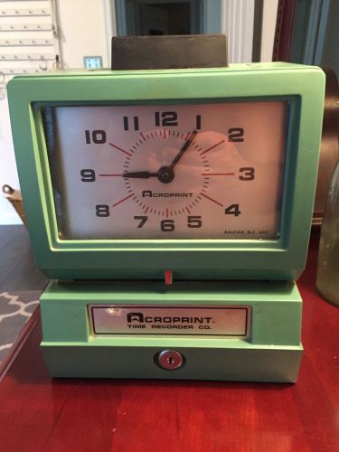 Acroprint Time Recorder / Clock Model 125NR4 in Green Time Clock Works W/key