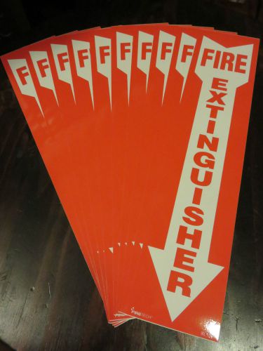 (LOT OF 10)  SELF-ADHESIVE 4&#034; X 18&#039; VINYL &#034;FIRE EXTINGUISHER ARROW&#034; SIGN&#039;S...NEW