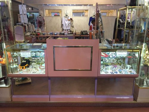 Mauve Formica Glass Display 3pc with Center Desk