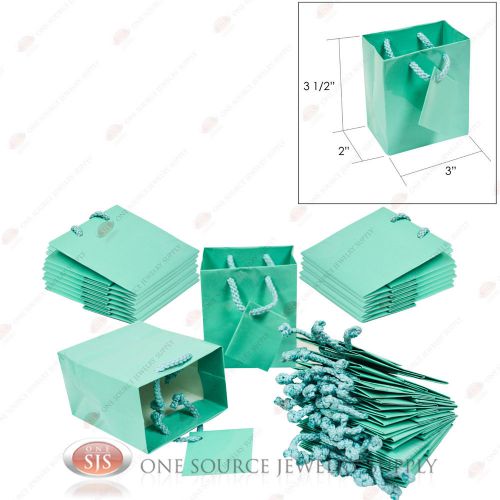 25 Glossy Teal Blue Finish Paper Tote Gift Merchandise Bags 3&#034; x 2&#034; x 3 1/2&#034;H