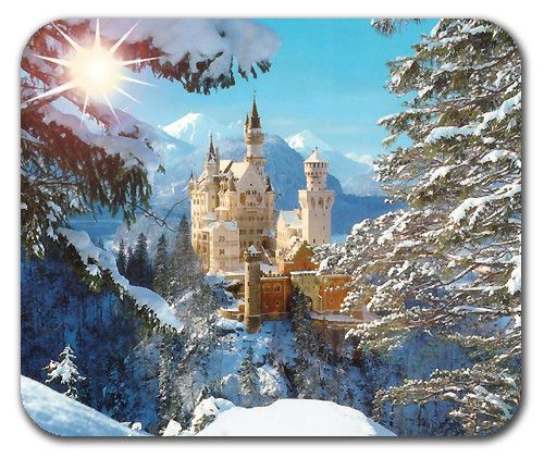 Neuschwanstein Castle Bavaria Germany Sun Snow Mouse Pad Mousepad Mat