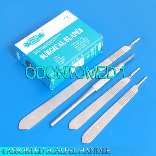 4 assorted scalpel knife handle #3 + 100 surgical sterile dissecting blades #12 for sale