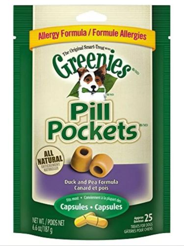 Greenies Pill Pockets,Allergy Formula,Duck + Pea Capsules,25ct(Best by Des-2016)