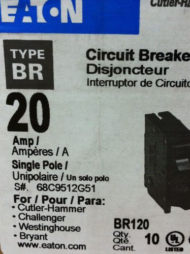 EATON BR120 Circuit Breaker Single Pole 20 Amp Type BR NEW