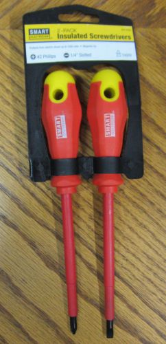 Smart Electrician 2 Pack Insulated Screwdrivers, #2 Phillips + 1/4&#034; Slotted! Set