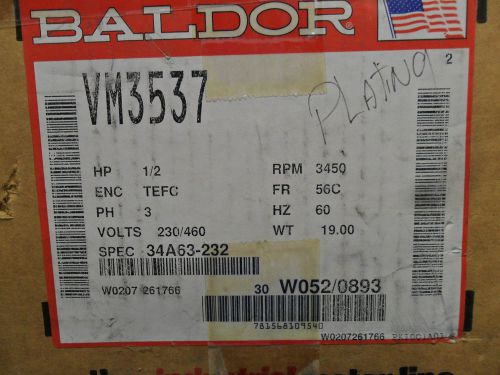 Baldor motor 3 ph .5hp 60hz cat# VM3537 230vac 460vac - 60 day warranty