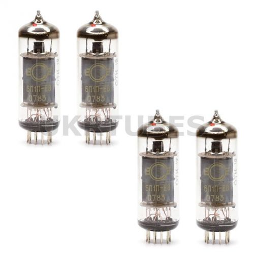 MATCHED QUAD 6P1P-EV = 6AQ5 =6V6 = EL90 Tetrode Tubes, NOS, GOLD GRID, SAME DATE