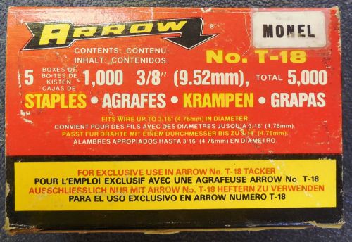 Arrow staples no. t-18 3/8&#034; monel staples for arrow no. 18 tacker, 5000/box for sale