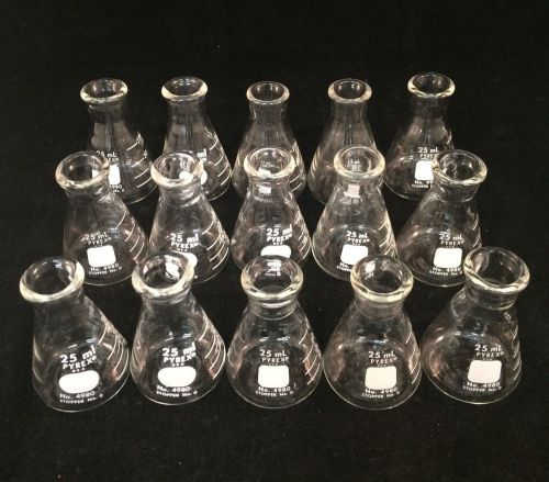 Lot of 15 Pyrex 25mL Glass Flasks No. 4980