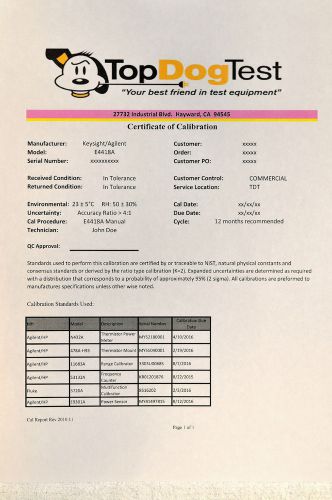 HP Agilent Keysight E4418A Calibration w NIST Traceable Certificate of your unit