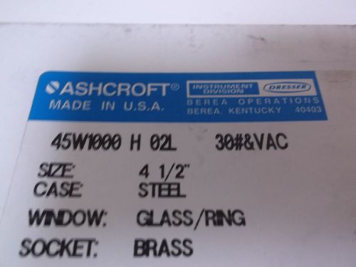 Ashcroft 45w1000 h 02l 30# pressure gauge 0-30 psi *new in a box* for sale