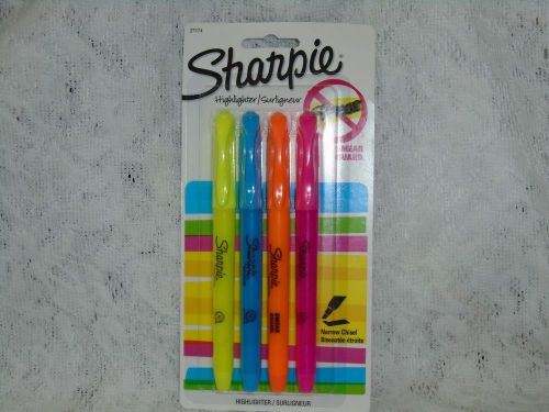 4 Pack Sharpie Narrow Chisel Tip Assorted Fluorescent Highlighters w/Smear Guard