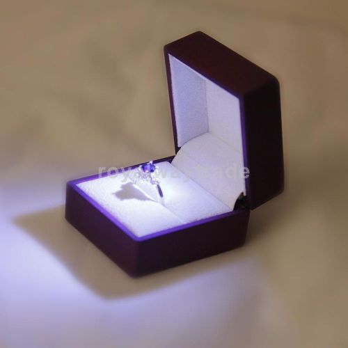 Phenovo LED Lamp Ring Bearer Box Storage Display Case for Wedding Purple New