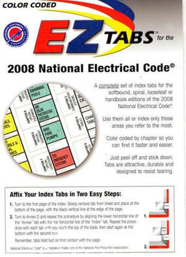 2008 Color-Coded EZ Tabs for NEC Code Book NFPA Electrical Code Book Tabs