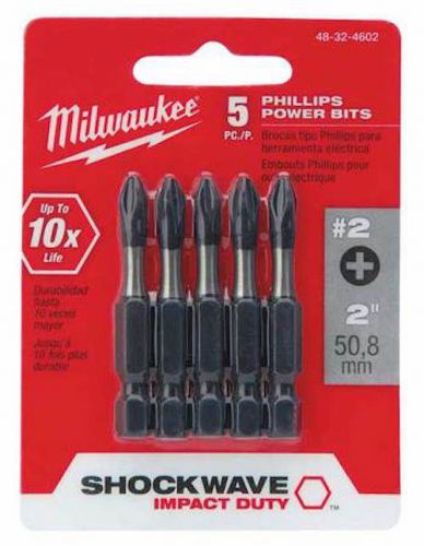 Milwaukee 48-32-4602 5 pk #2 phillips shockwave 2&#034; power bits new for sale