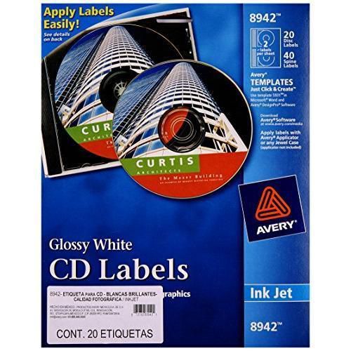 AVERY CD Labels, Inkjet Glossy, 20 Pack, White (AVE8942) New
